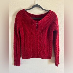 Y2K American Eagle Wool Blend Cable Knit Off The Shoulder Sweater Womens L